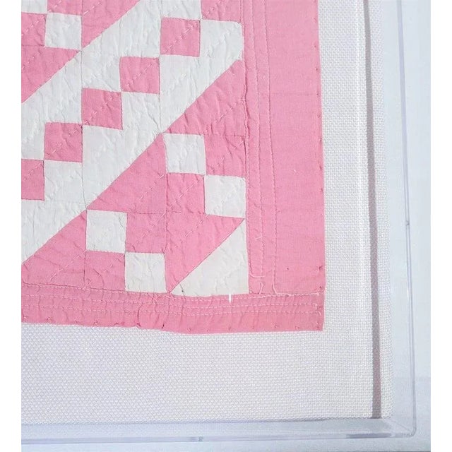 Rustic 20Thc Mini Pieced Pink & White Postage Stamp Doll Quilt For Sale - Image 3 of 7