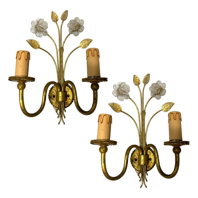 Italian Murano Glass Gold Gilded Sconces, 1960s, Set of 2 For Sale - Image 12 of 12