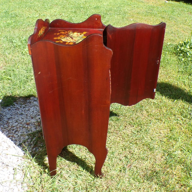 Burgundy Vintage French Vernis Martin Style Hand Painted Music Cabinet Record Stand For Sale - Image 8 of 16