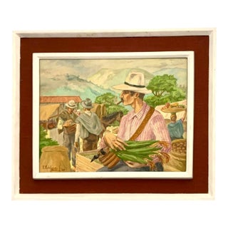 Late 20th Century Painting the Market Latin American Scene Oil on Canvas Signed R. Rodríguez 1968 For Sale