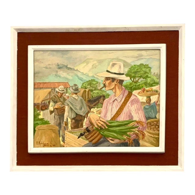 Late 20th Century Painting the Market Latin American Scene Oil on Canvas Signed R. Rodríguez 1968 For Sale