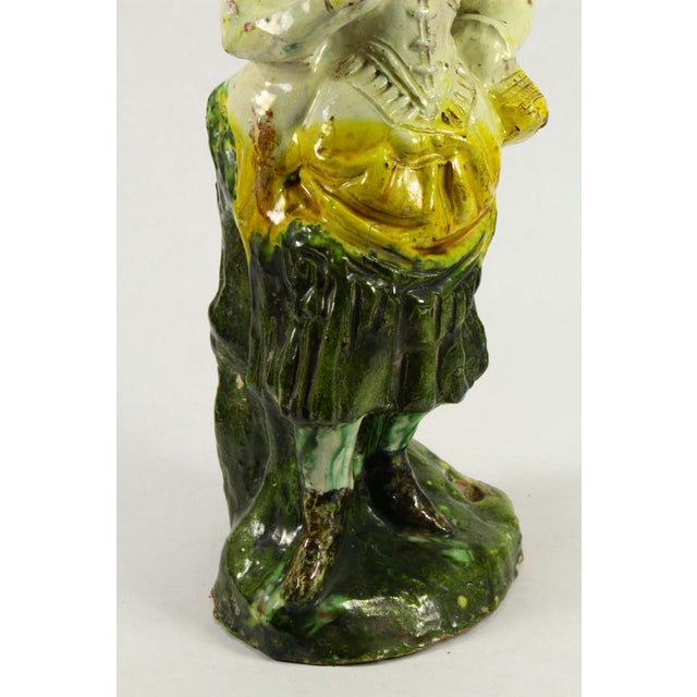 Early 18th C. Majolica Glazed Redware Terracotta Pastoral Figure Peasant Girl 13" For Sale - Image 11 of 16