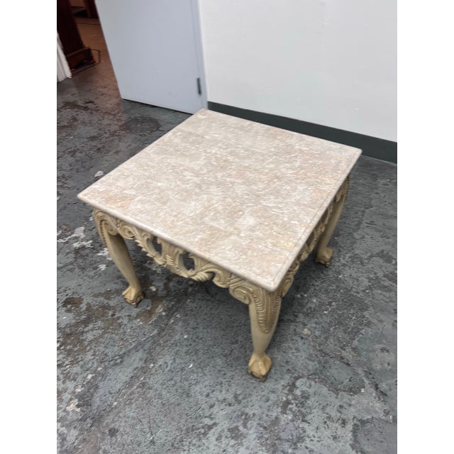 Schnadig Fine Furniture French Provincial Carved Wood + Marble Side Table For Sale - Image 11 of 12
