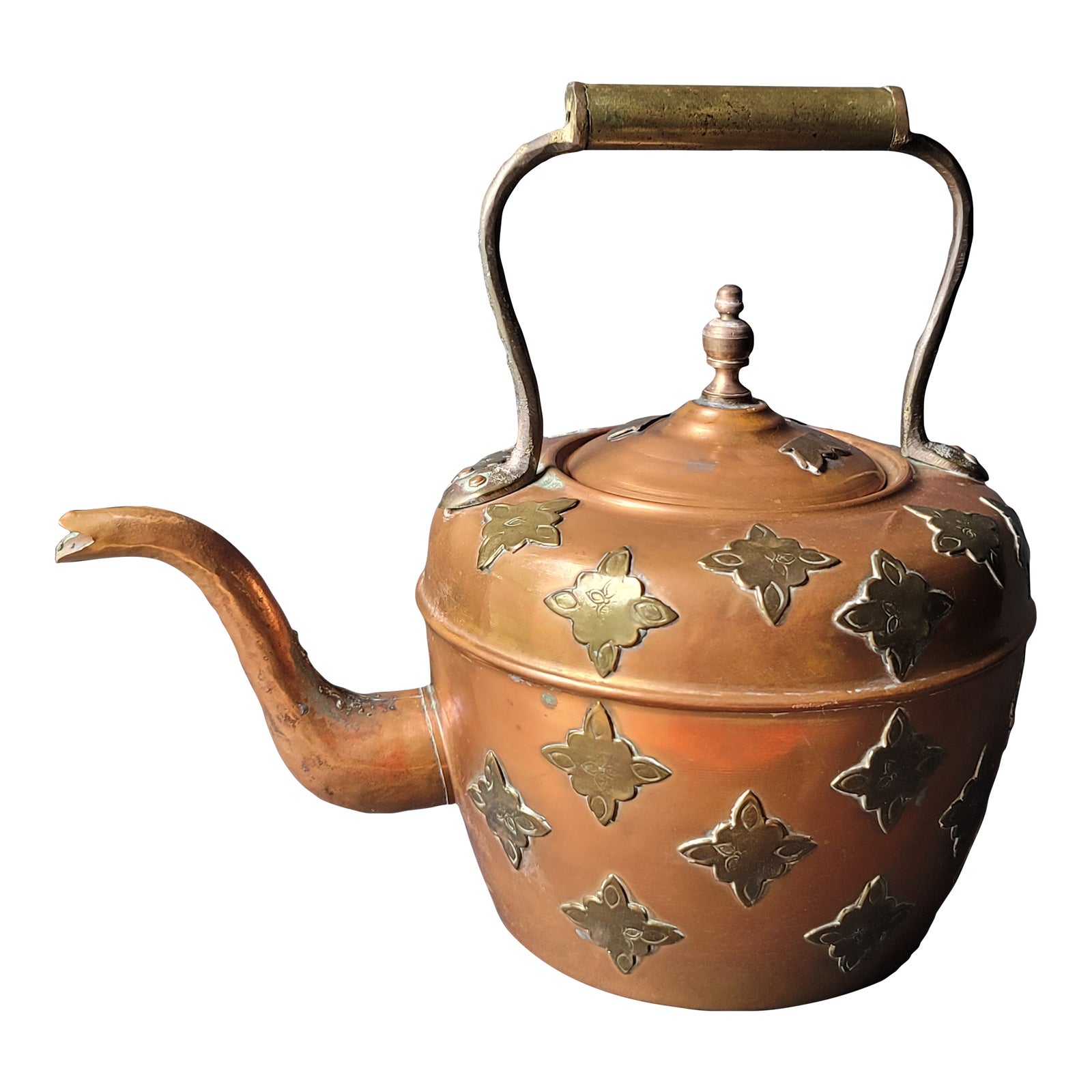 Mid 20th Century Large Middle Eastern Handmade Copper & Brass Teapot