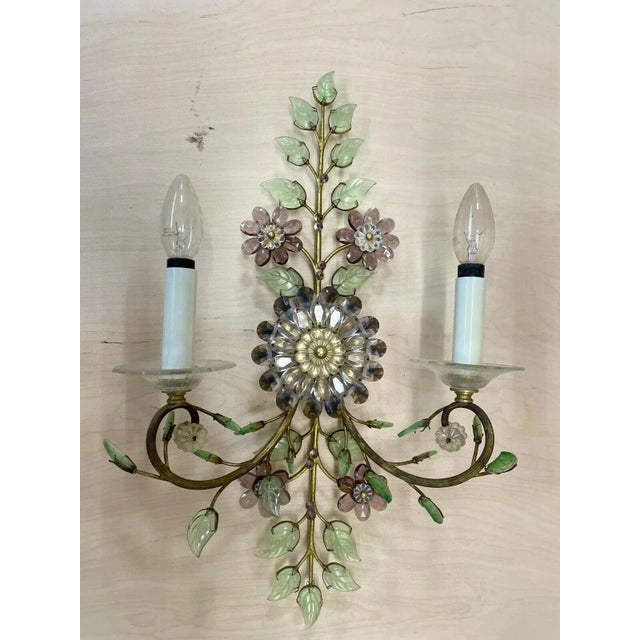 Traditional 1940's Regency Cut Crystal XL Flowers & Petals Wall Sconces by Palme & Walter "Palwa" a - Pair For Sale - Image 3 of 13