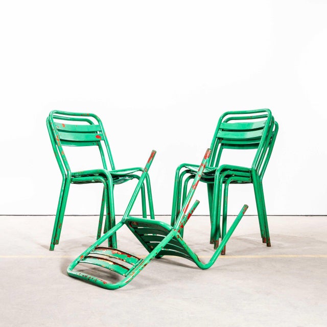 Vintage French Bright Green T2 Dining Chairs from Tolix, 1950s, Set of 6 For Sale - Image 9 of 9