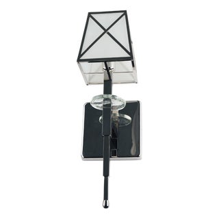 Andorra Colonial Noir Geometric Wall Sconce in Nickel-Plated Brass and Clear Frosted Artisan Glass by ZAVADSKI, 2020 For Sale