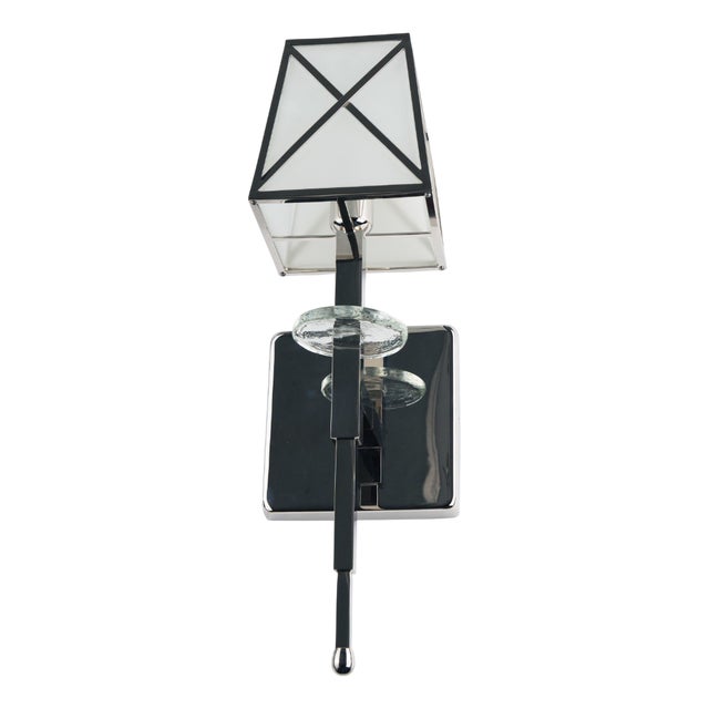 Andorra Colonial Noir Geometric Wall Sconce in Nickel-Plated Brass and Clear Frosted Artisan Glass by ZAVADSKI, 2020 For Sale