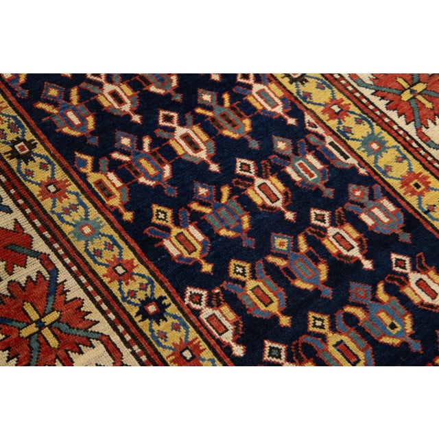 Vintage Kazak Caucasian Wool Runner in Blue With Multicolor Allover Design For Sale In New York - Image 6 of 8