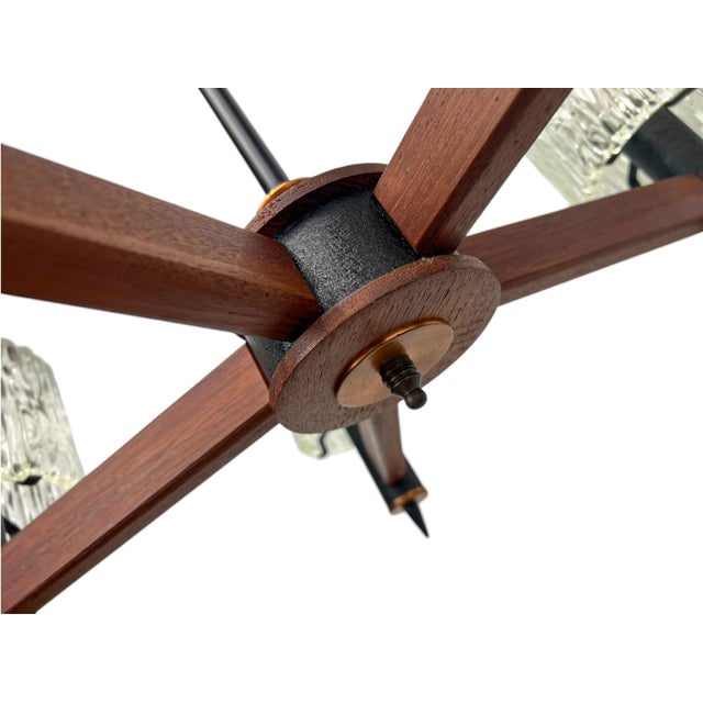 Teak and Textured Glass Chandelier by Carl Fagerlund for Orrefors, 1960s For Sale - Image 10 of 16