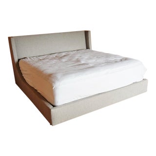 Mid-Century Modern Room and Board Gray Twill Bedframe For Sale