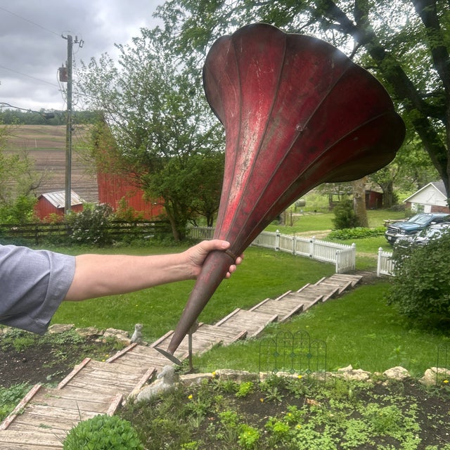 All original; Incredible Circa 1900 hand painted Victrola horn as a flower; mount is attached; has its’s hanging hardware...