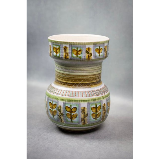 Mid-Century Modern Mid-Century Hand-Painted Glazed Stoneware Vase with Foliage Frieze by Marcel Guillot, France, 1950s-1960s For Sale - Image 3 of 11