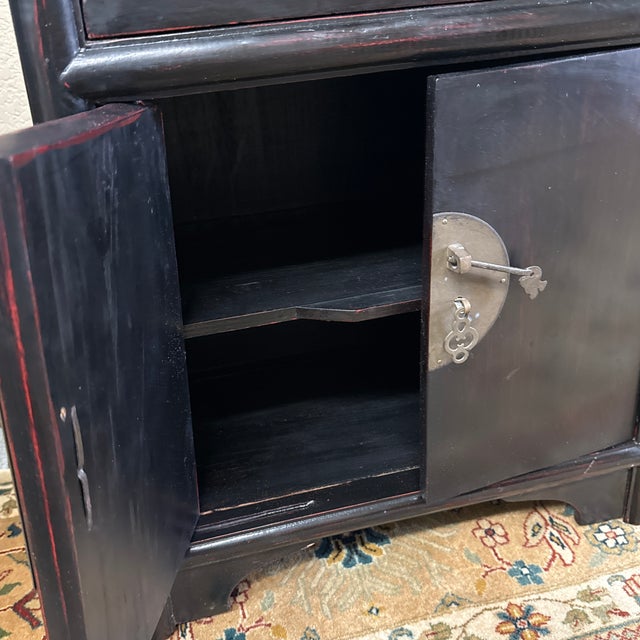 Wood Chinese Lacquered Nightstand For Sale - Image 7 of 12
