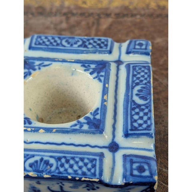 18th Century Spanish Tin-Glazed Talavera De La Reina Blue and White Inkwell For Sale - Image 12 of 13