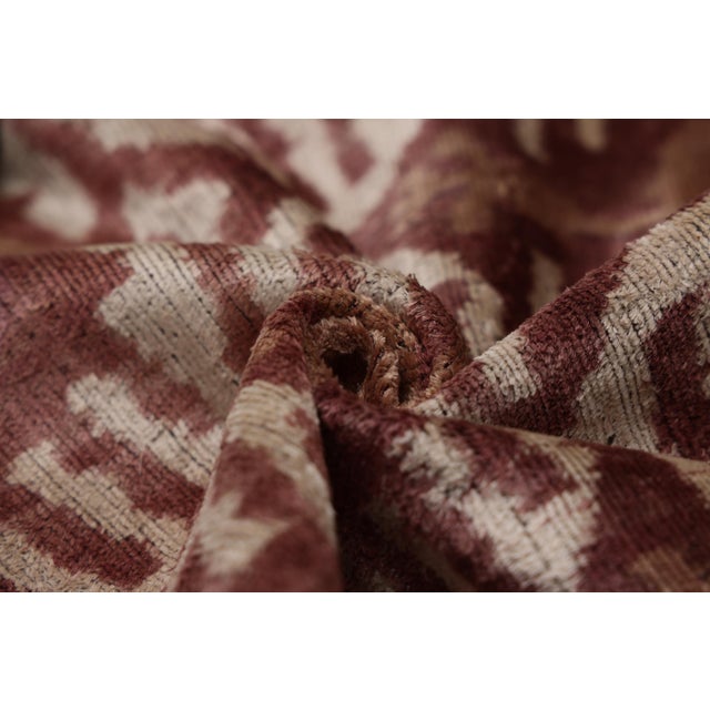 Mid-Century Modern Luxury Handwoven Silk Velvet Throw Pillow 20x20 Inch Burgundy Ikat Pattern For Sale - Image 3 of 8