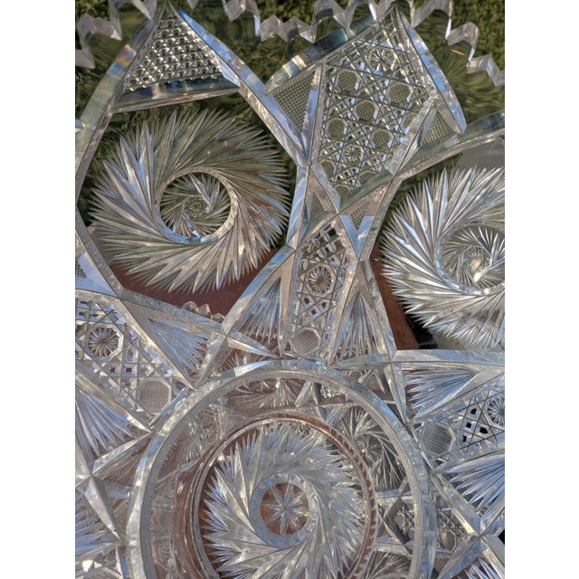 Glass Maple City Early American Period Large Crystal Punch Bowl and Pedestal For Sale - Image 7 of 8