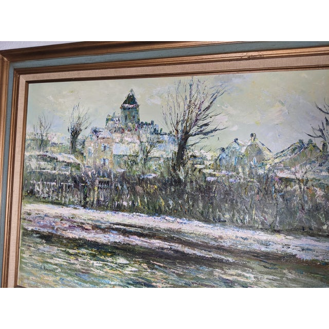 Late 20th Century Large H. Rogers Impressionist Winter Landscape Oil Painting Framed 43x31 in Style of Claude Monet For Sale In New York - Image 6 of 14