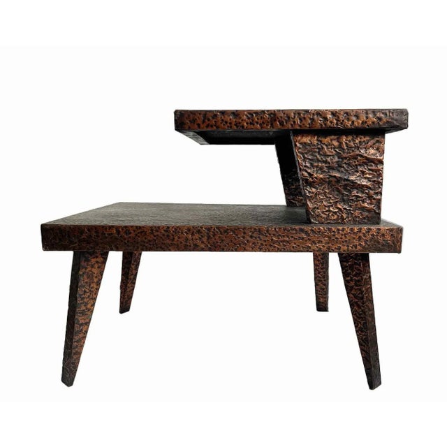 Wood Mid Century Hand Hammered Copper Side Table For Sale - Image 7 of 7