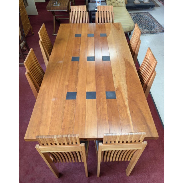 Late 20th Century Late 20th Century Monumental Studio Crafted Dining Table & 8 Chairs, Cherry Wood & Tile For Sale - Image 5 of 18