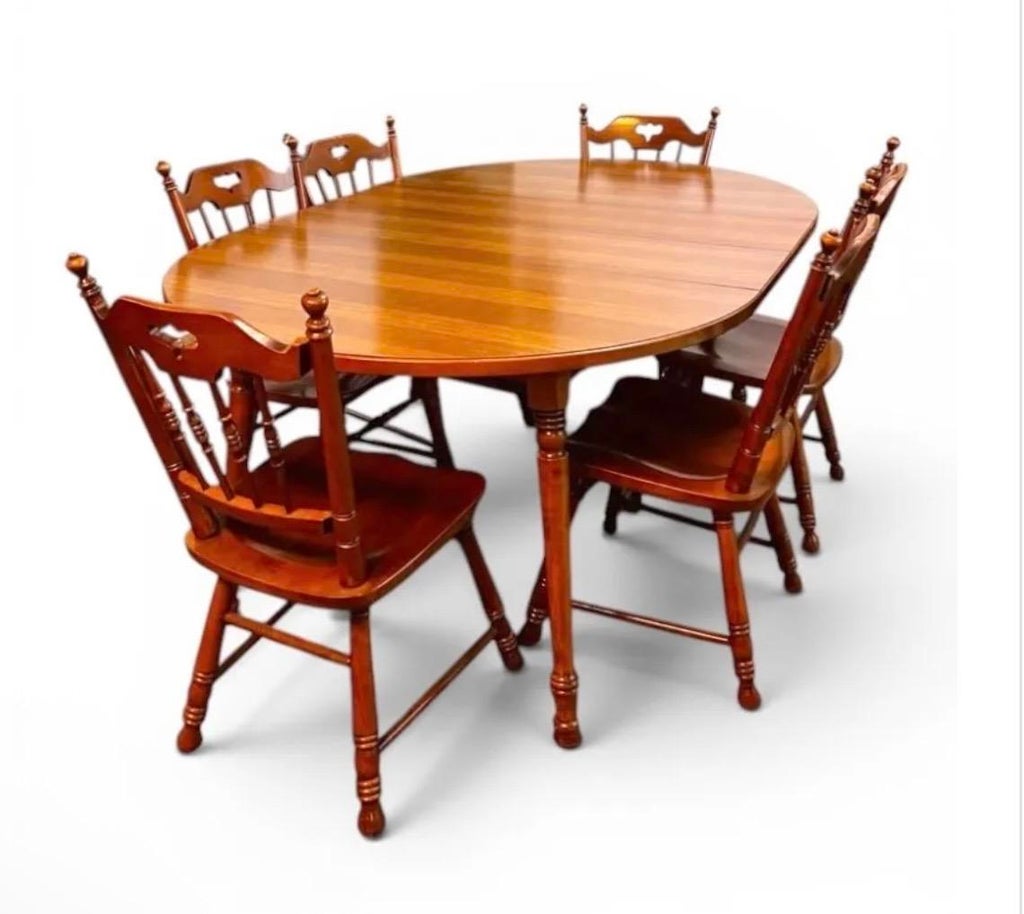 1950s Tell City Andover Maple Extension Dining Table Set 6 Chairs