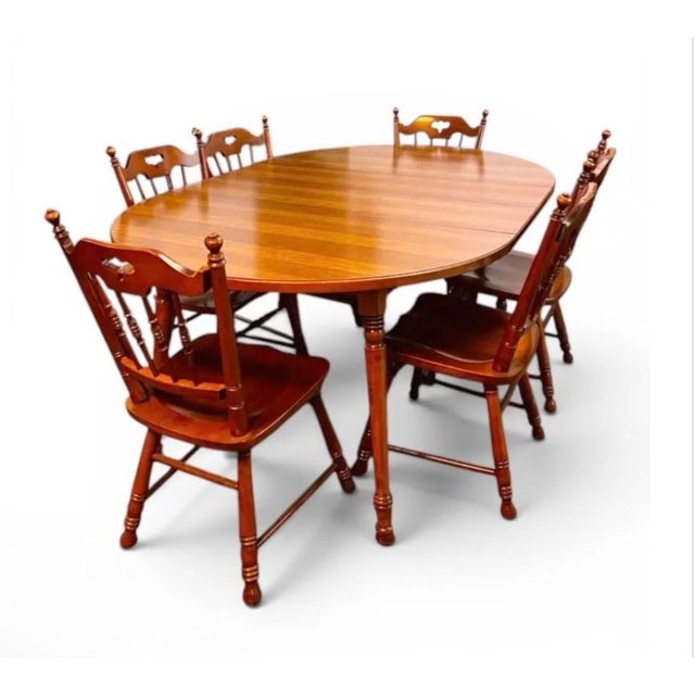 English 1950s Tell City Andover Maple Extension Dining Table Set 6 Chairs For Sale - Image 3 of 11
