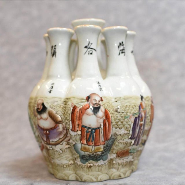 White Chinese Qianlong Porcelain Crocus Vase with Hand Painted Multi Stem For Sale - Image 8 of 10