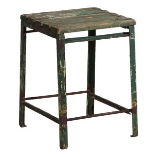 Antique Industrial Stool in Pine Wood and Iron, Central Europe, 1950 For Sale