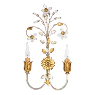 Italian Wall Light in Silver and Gold Metal with Flowers, 1980s For Sale