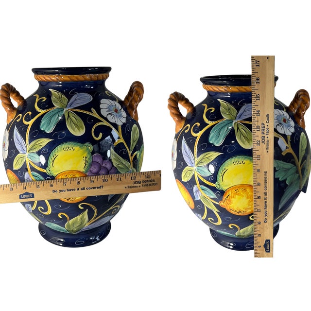 Large 16+ In. Villa Bellagio Majolica Orcio Cobalt Blue Fruit Double-Handled Jug Urn Vase For Sale - Image 18 of 18