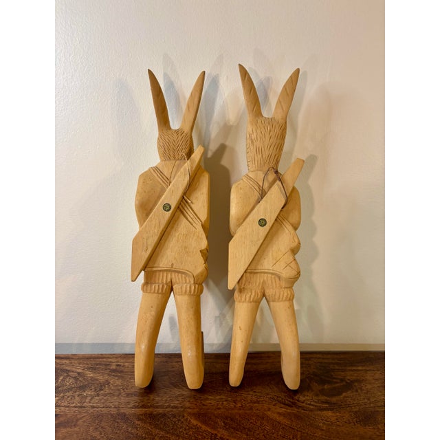 Late 20th Century Vintage Hand Carved Wooden Rabbit Wall Hooks, Coat Rack, Pair, Philippines For Sale - Image 5 of 9