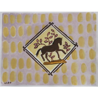 Horse American Delft Tile Style Landscape Abstract Pattern Brown, Yellow Original Painting by Cleo Plowden For Sale