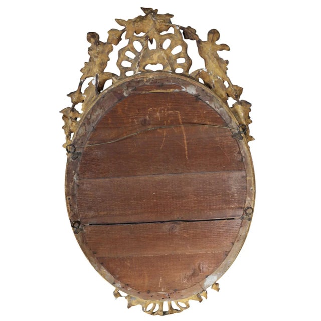 Glass Large Antique Oval Gilt Overmantel Wall Mirror For Sale - Image 7 of 8