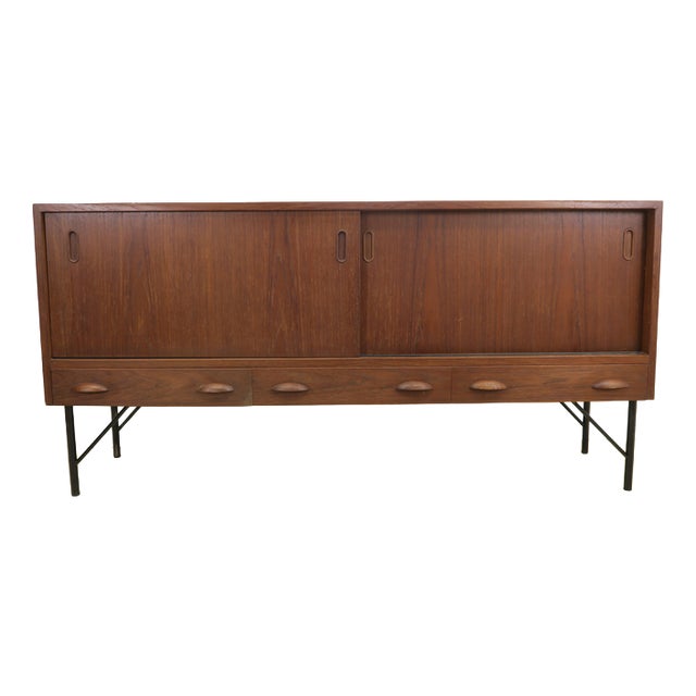 Teak Sideboard with Sliding Doors and Drawers, 1960s For Sale