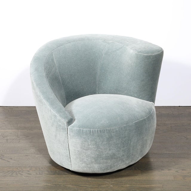 Pair of Powder Blue Mohair Velvet Swiveling "Nautilus" Chairs by Vladimir Kagan For Sale - Image 12 of 15