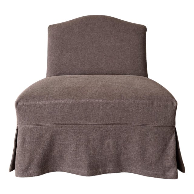 Kosa Armless Chair Slip Covered in 100% Pure Belgian Linen- Bark For Sale