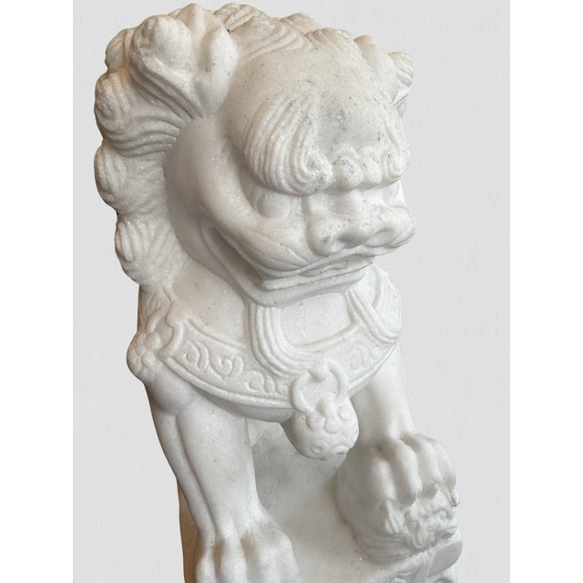 White 19th Century Large Solid Marble Foo Dogs- Set of 2 For Sale - Image 8 of 18