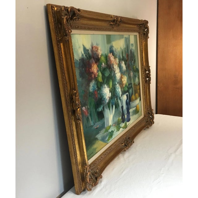 Vintage Still Life With Flowers Oil Painting by Manuel Cuberos For Sale - Image 9 of 12