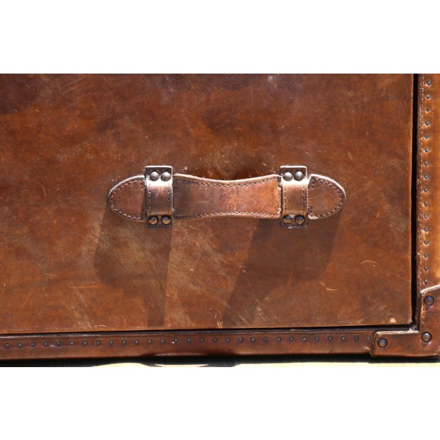 Restoration Hardware Vintage Leather Trunk Coffee Table | Campaign Style Storage Chest Cocktail Table For Sale - Image 13 of 18