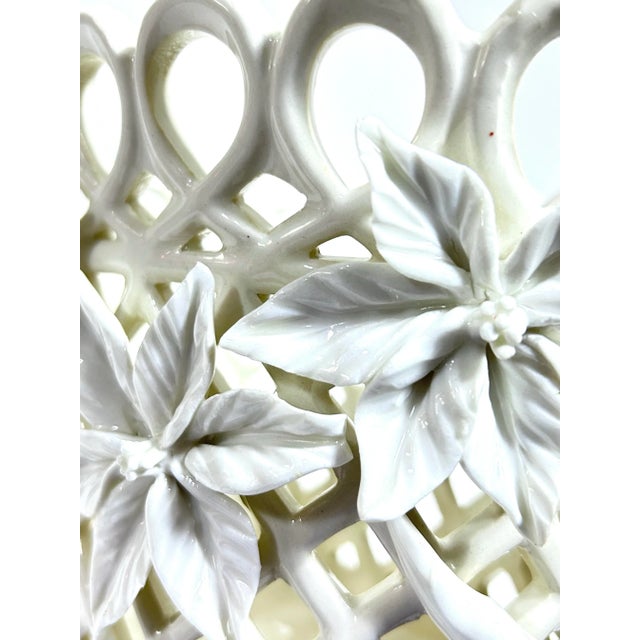 Vintage Pierced Porcelain Cachepot – Basketweave Lattice Floral Planter For Sale - Image 11 of 11