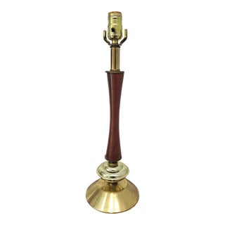 Mid 20th Century Danish Modern Style Walnut and Brass Faux Bamboo Table Lamp For Sale