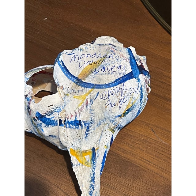 Cheryl Fudge “Mondrian’s Dream Wave” – Signed Painted Shell Sculpture, Nantucket Coastal Abstract For Sale - Image 9 of 12