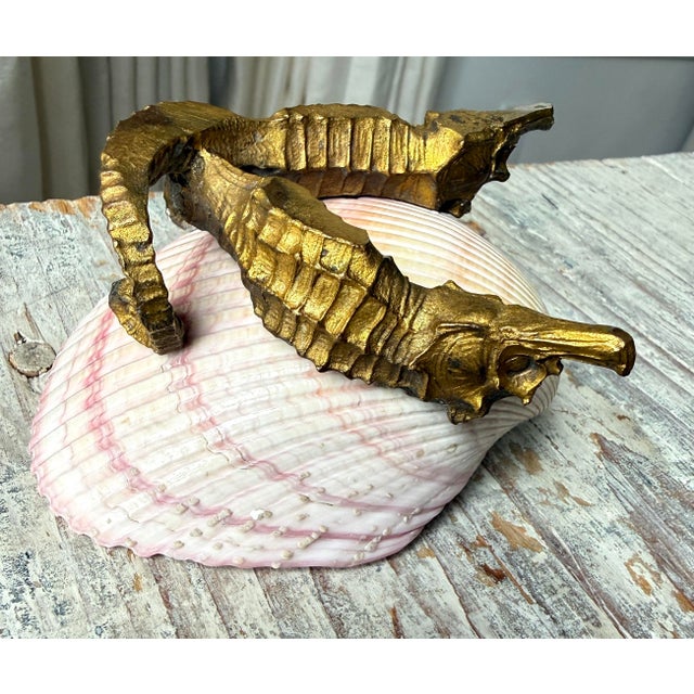 French Scallop Shell on Brass Pedestal Seahorse Base For Sale - Image 4 of 8