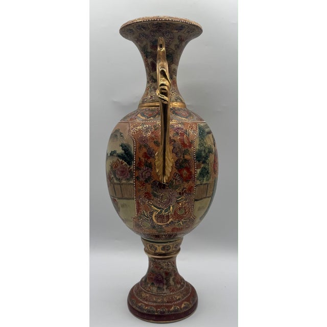Hollywood Regency Antique Meiji Satsuma Floor Vase with Geisha Scenes and Gold Moriage, Japan, 1890s For Sale - Image 3 of 18