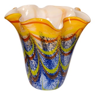 Vintage Italian Hand Blown Glass Vase For Sale