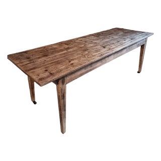 Antique French Pine Dining Table with Casters, 19th Century For Sale