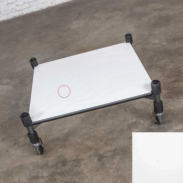 Wood Post-Modern Low Coffee Table or End Table White Laminate & Metal on Casters Style Brian Kaneodern For Sale - Image 7 of 11
