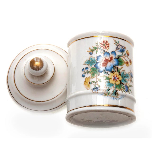 Antique White 1950s Small Floral Porcelain Apothacary Jar with Lid For Sale - Image 8 of 9