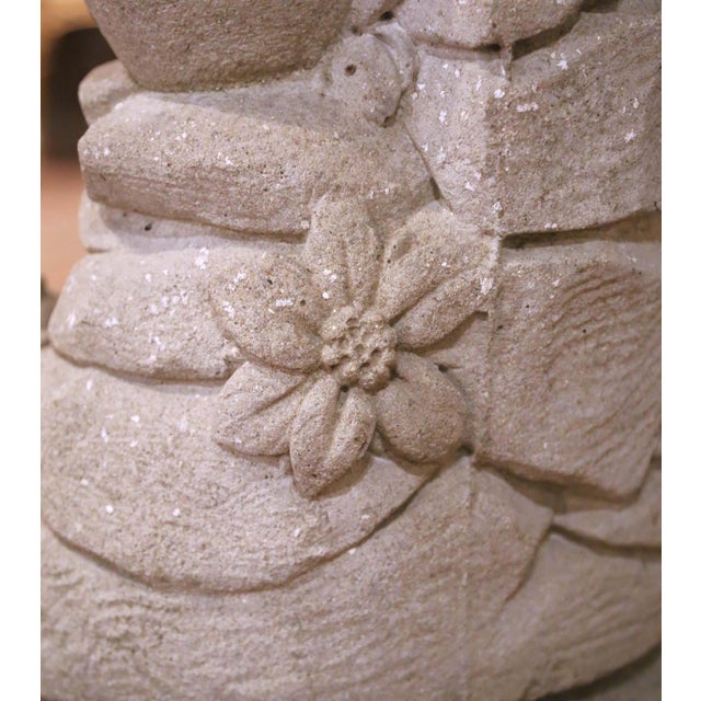 Mid-Century French Cast Stone Garden Figure of Woman at Well on Fluted Pedestal For Sale - Image 12 of 13