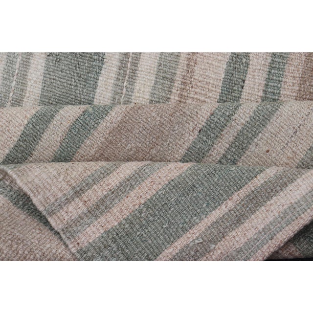 Vintage Turkish Kilim Rug With Vertical Pastel Stripes in Sage, Blush, and Sand For Sale - Image 10 of 11
